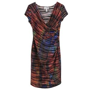 Joseph Ribkoff Dress WOMEN 8 Sheath COLORFUL Abstract Cocktail TEXTURED SURPLICE